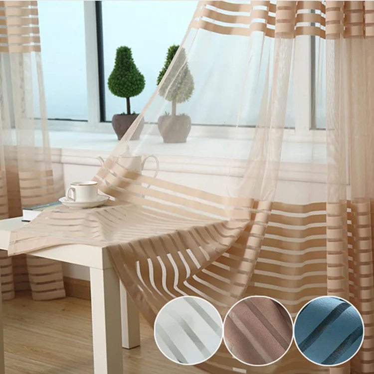 Striped Sheer Curtain Window Screening Transparent Tulle Curtains Living Room Bedroom Balcony Home Decoration | Дом и сад