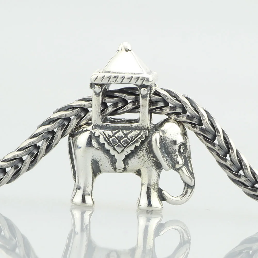 

925 Sterling Silver Beads Charm Pearl Elephant Fit European Troll 3.0mm Bracelet Jewelry