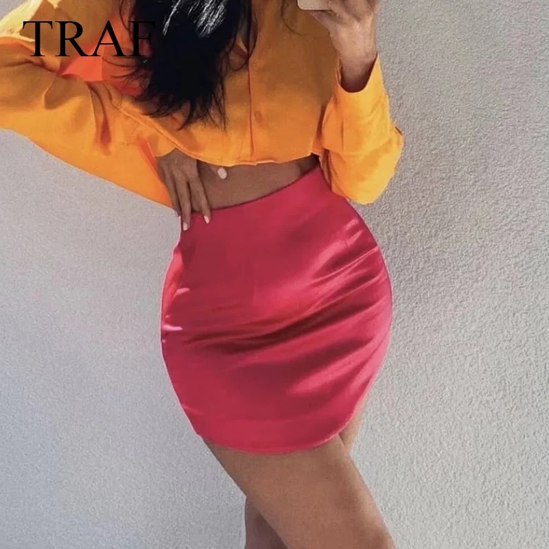 

TRAF ZA 2021 Women Mini Skirts Solid Side Zipper A-Line High-waisted Skirt Ladies Sexy Slim Chic Stain Skirt Fashion Club Wear