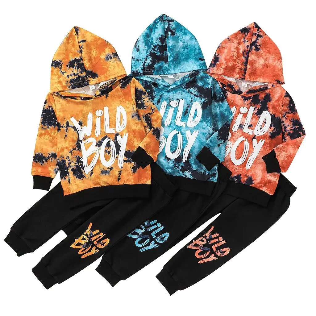 

Baby Kid Boy Clothes Spring Two Piece Set Hooded Pocket Newborn Infant Baby Rainbow Tie-Dye Hoodie+Pants Outfits Clothes