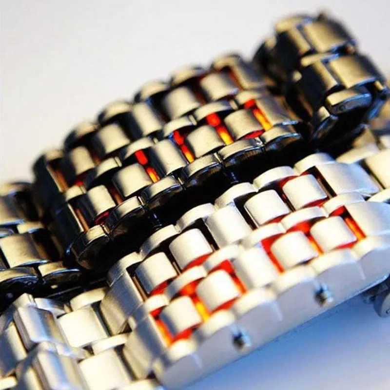 Fashion Led Watches Wristwatch Full steel Fire Digital Men Women Lava Iron Samurai Metal LED Faceless Bracelet Watch | Наручные часы