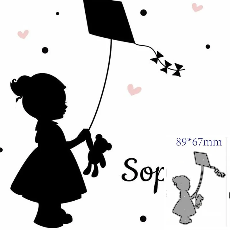 

Metal Cutting Dies Cut Mold Little girl flying a kite Decoration Scrapbook Paper Craft Knife Mould Blade Punch Stencils