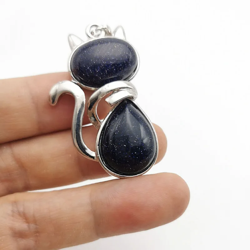 Женские ожерелья с натуральным камнем подвески в форме кота розового кварца