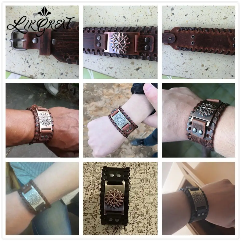 Широкий Кожаный Браслет манжета LIKGREAT готический славянский Шарм браслет Sigil of