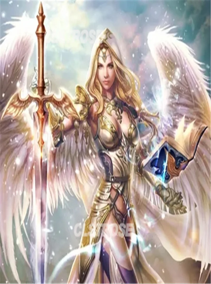 

Diamond Painting Angel Full Diamond Cross Stitch Square Diamond Round Diamond Mosaic Holding Floral Woven Bow for The Bedroom