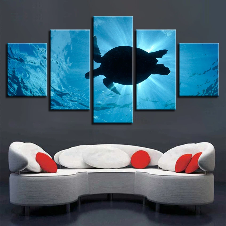 Подводный животных HD декор с печатью Гостиная каркасная стена 5 штук черепаха