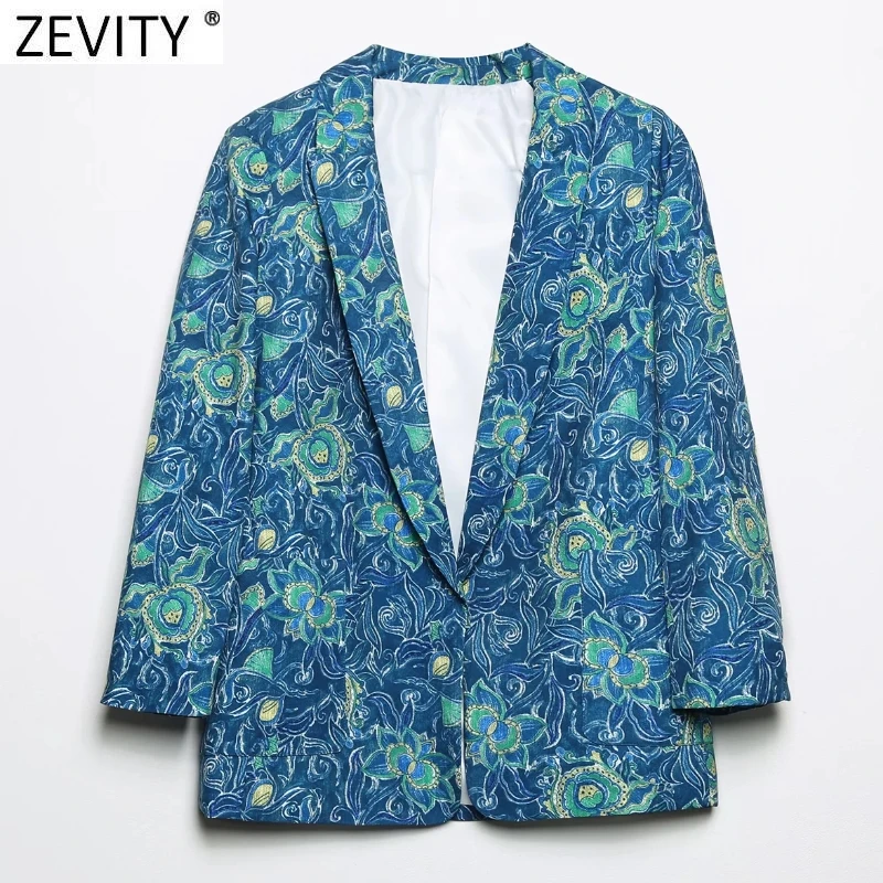 

Женский винтажный пиджак Zevity с отложным воротником и цветочным принтом, повседневный Блейзер, женская верхняя одежда, шикарные костюмы, топ...