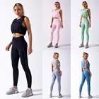 Женский спортивный костюм без рукавов с топом и леггинсами для фитнеса, спортивный костюм из 2 предметов, спортивная одежда, легкий бесшовный комплект для йоги, 2020