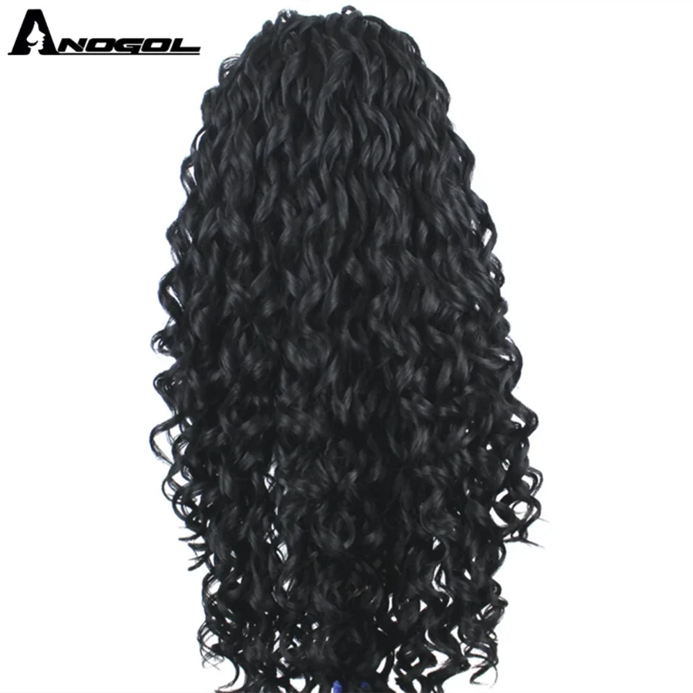 Аногол черный синтетический кружевной передний парик афро длинный кудрявый с