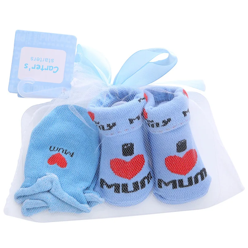 Cute Cartoon Baby Socks Set Striped Polka Dot Spring and Autumn Pure Cotton Tube Baby Socks Gloves Package Men and Women Hot Sal