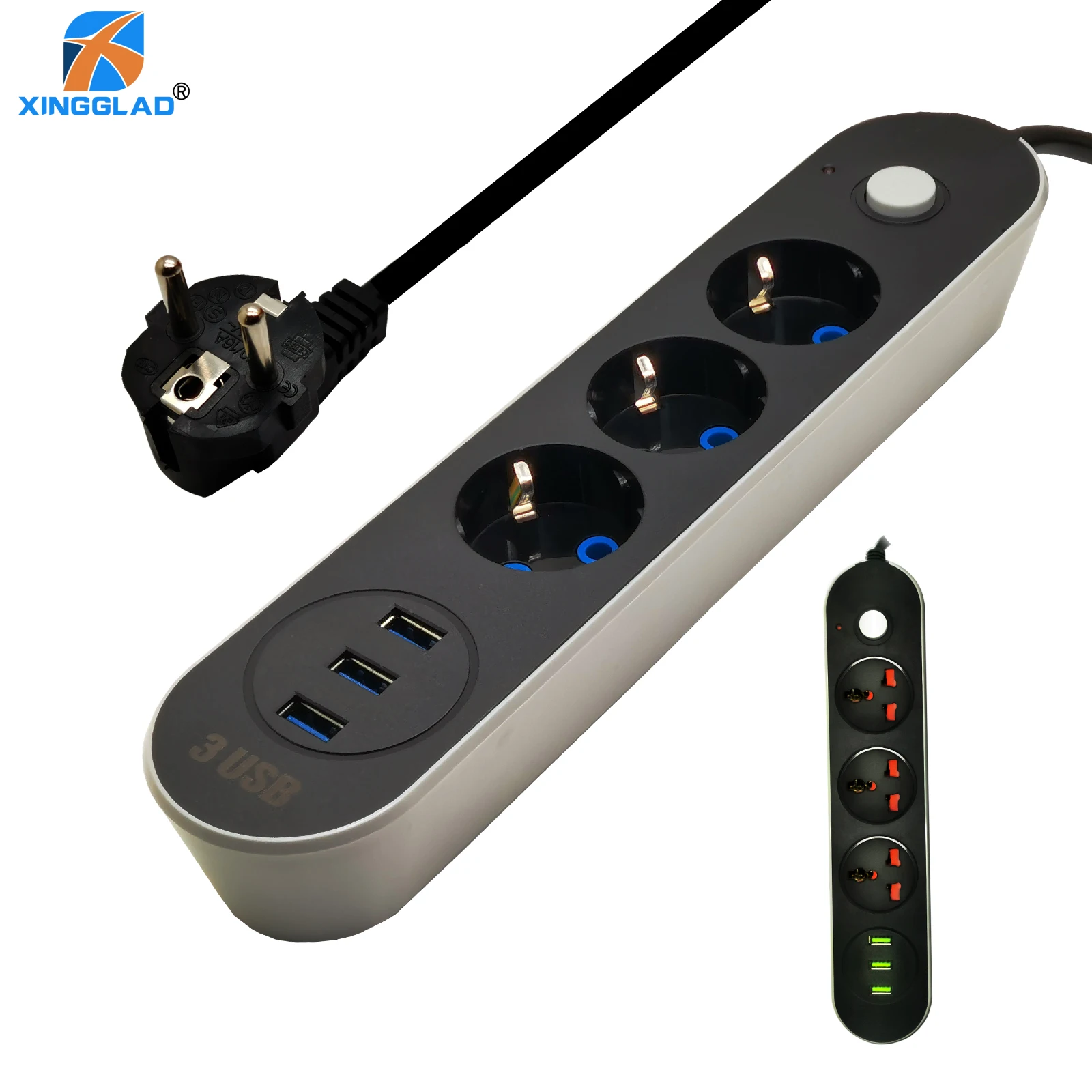 2 круглых разъема штепсельной вилки EU RUS универсальный сетевой фильтр для