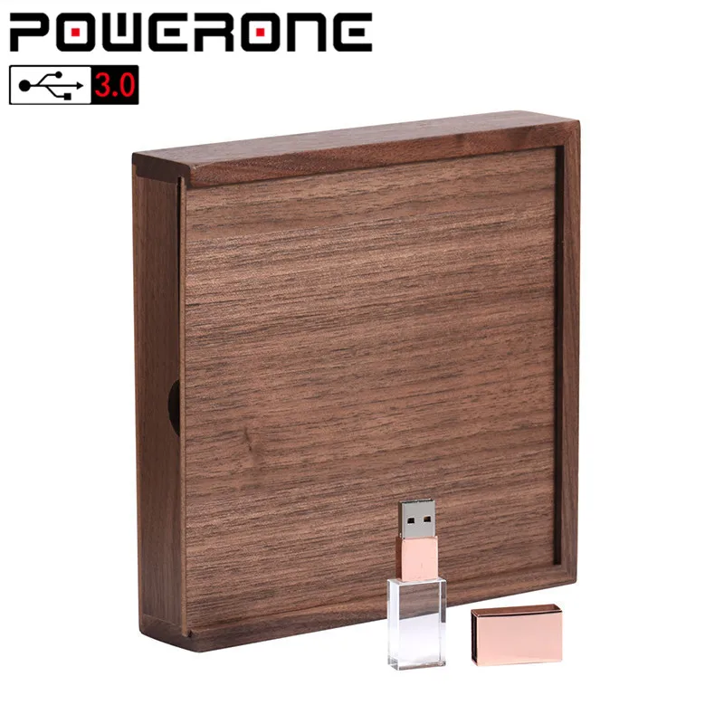 POWERONE 1 шт. бесплатный логотип орех фотоальбом Кристалл usb+ коробка Memory stick Pendrive 4 Гб-64 Гб фотография Свадьба 170*170*35 мм