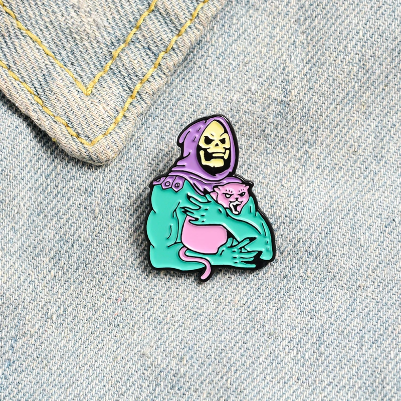 

Skeleton Cat Enamel Lapel Pins Fashion Zinc Alloy Brooches Badges Backpack Punk Pins Gifts for Friends Wholesale Jewelry