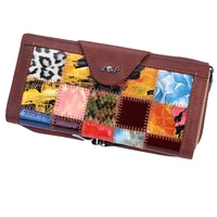 6pcs lot long women wallet cowskin money bag patchwork pattern handbag