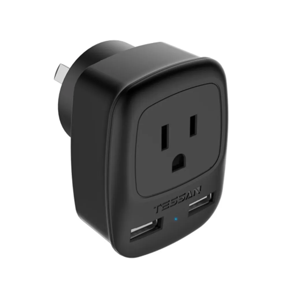 

TESSAN US to Australian New Zealand China Travel Power Adapter with 1 AC Outlet 2 USB Ports Portable Wall Charger Adapter Type I