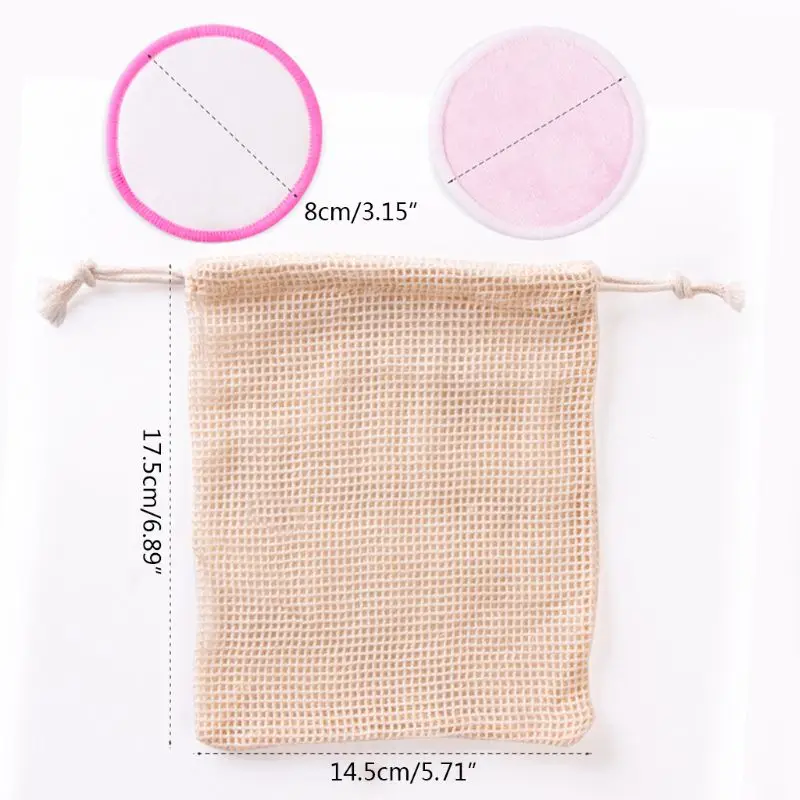 

16Pcs Reusable Bamboo Cotton Make up Remover Pads Set Cleaning Face Round Washable Wipes Cleaner Tools + Mesh Bag
