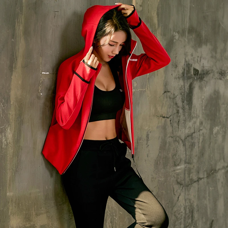 Женский спортивный костюм с капюшоном на молнии дышащий для фитнеса