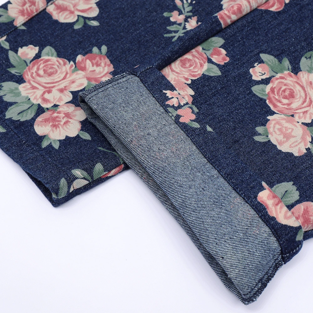 Stylish Rose Flower Full Print Vintage Men Casual Baggy Jeans Trousers Hip Hop Washed Women Denim Pants Elegant Pantalon Homme