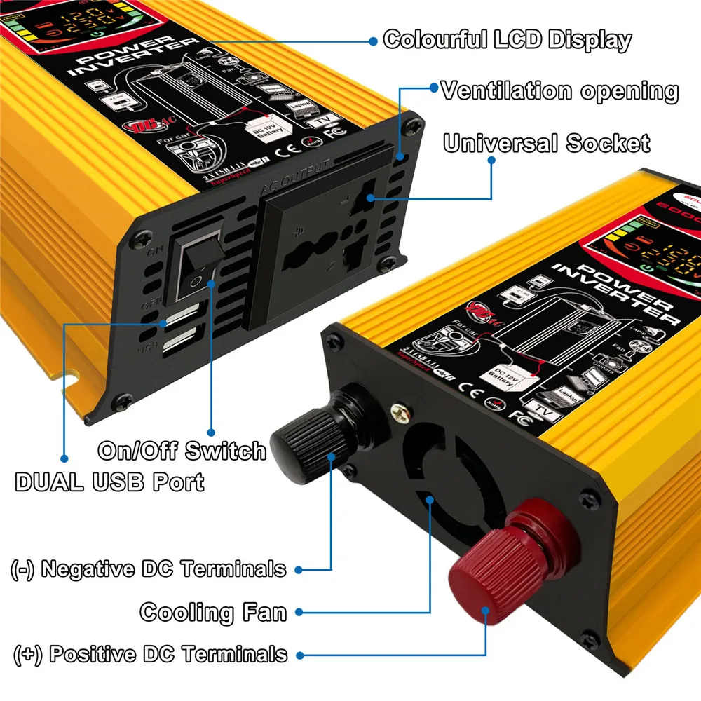 Car Power Inverter 6000W DC12V to AC220V for Home or Outside Emergency Yellow colour | Автомобили и мотоциклы