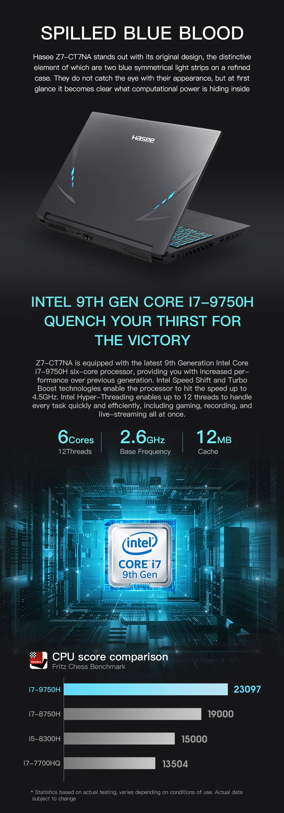 Ноутбук hasee Z7-CT7NA для игр(Intel 9Gen I7-9750H+ GTX1660Ti 6GGDDR6/8G ram/512G SSD/DOS/15,6 ''IPS