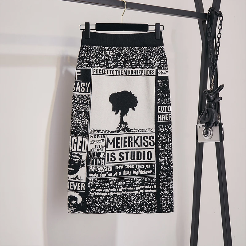 Женская Осенняя юбка с разрезом и надписью зимняя плотная мягкая юбка-карандаш