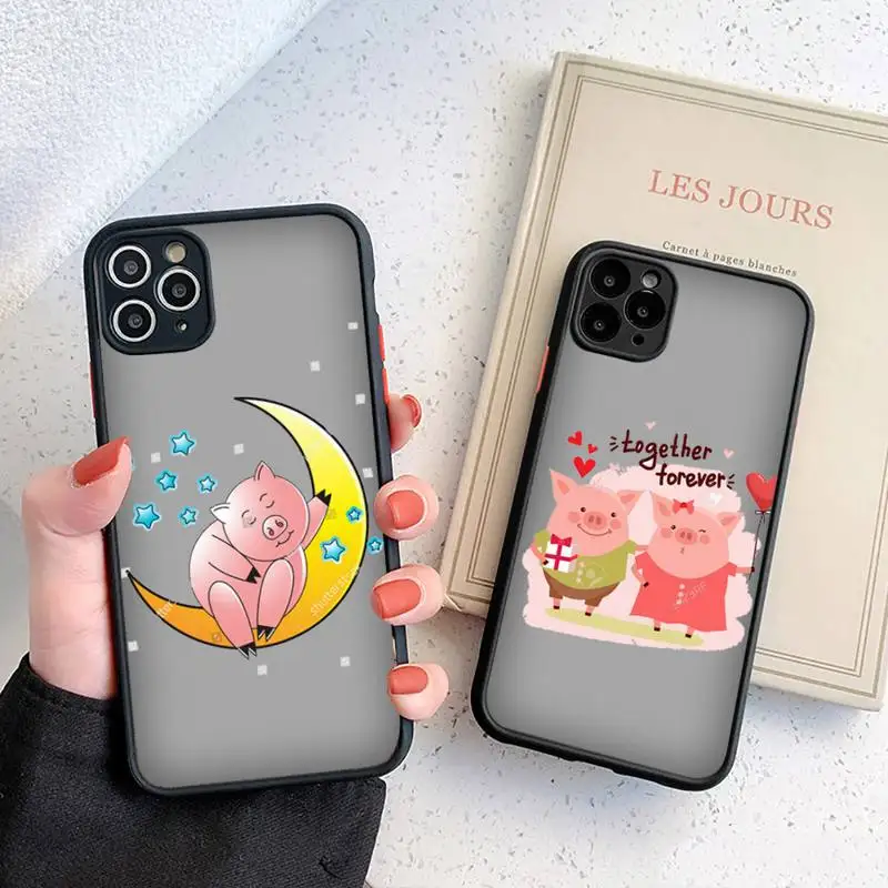 

Cute Couples Pig Phone Case For iphone 12 11 8 7 plus mini x xs xr pro max matte transparent cover