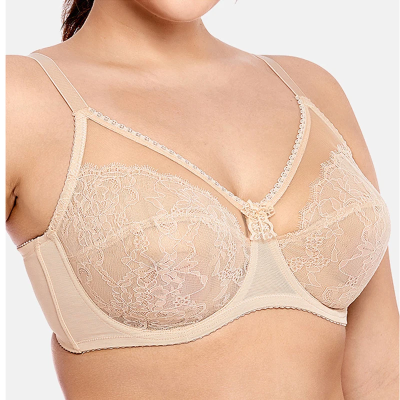 Женский прозрачный кружевной бюстгальтер без подкладки с полным покрытием