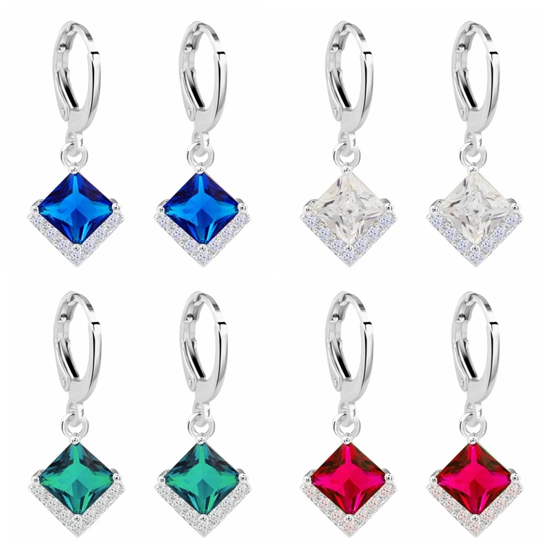 

Square Shiny Zircon Pendant Dangle Earings Simple Geometric Hugging Earrings for Women Fashion Jewelry Gifts
