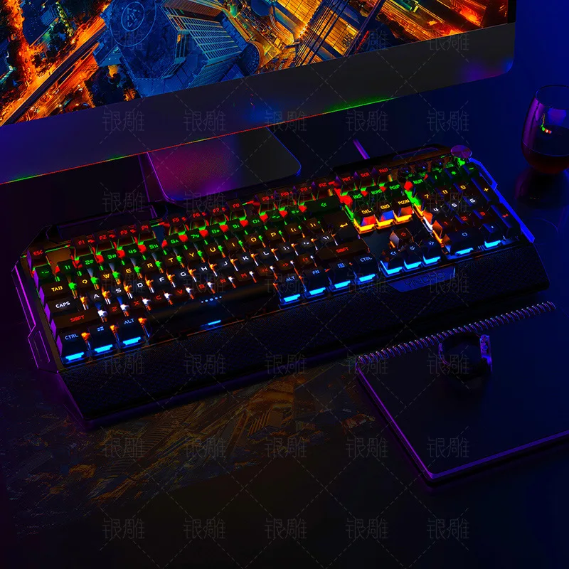true mechanical gaming keyboard 108 keys wired keyboard usb gamer metal panel support backlight with mobile phone holder free global shipping