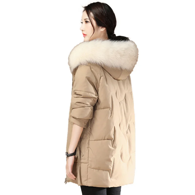 

2021 winter new arrival thickened padded jacket for women's big fur hood collar warm jacket large size M L XL