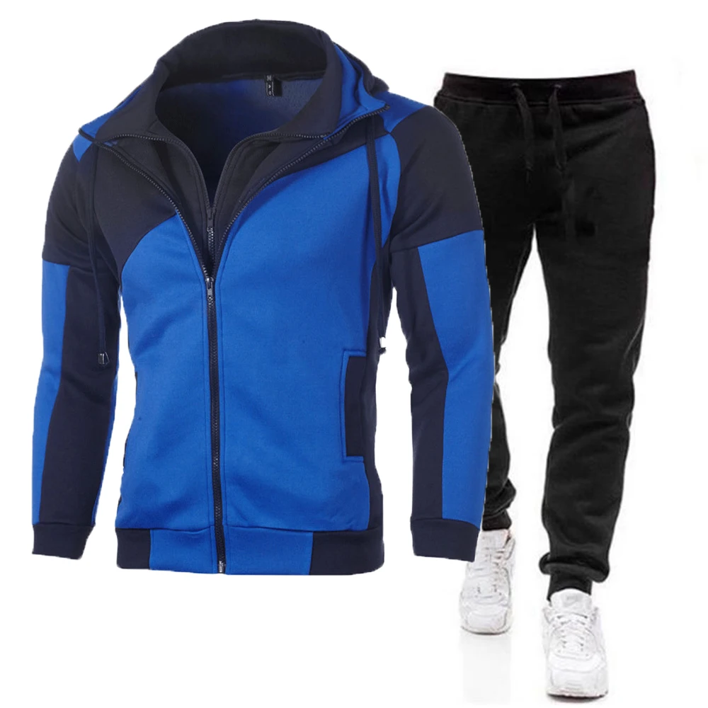 

2021 Autumn Winter Men's Warm Tracksuit Hooded Zipper Coat and Sweatpants 2 Piece Sports Suit Workout Sportswear Gym Fitness Set