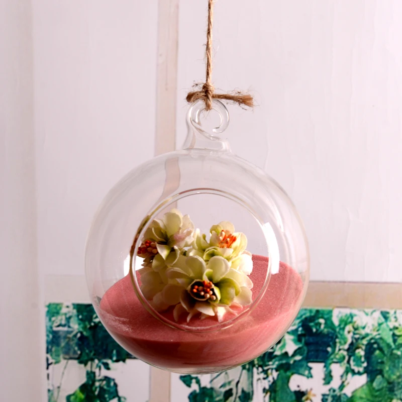 4pcs/pack Diameter=15cm Round Bottom Glass Globe One Open Hanging Glass Terrarium Vase Wedding Decorative Props