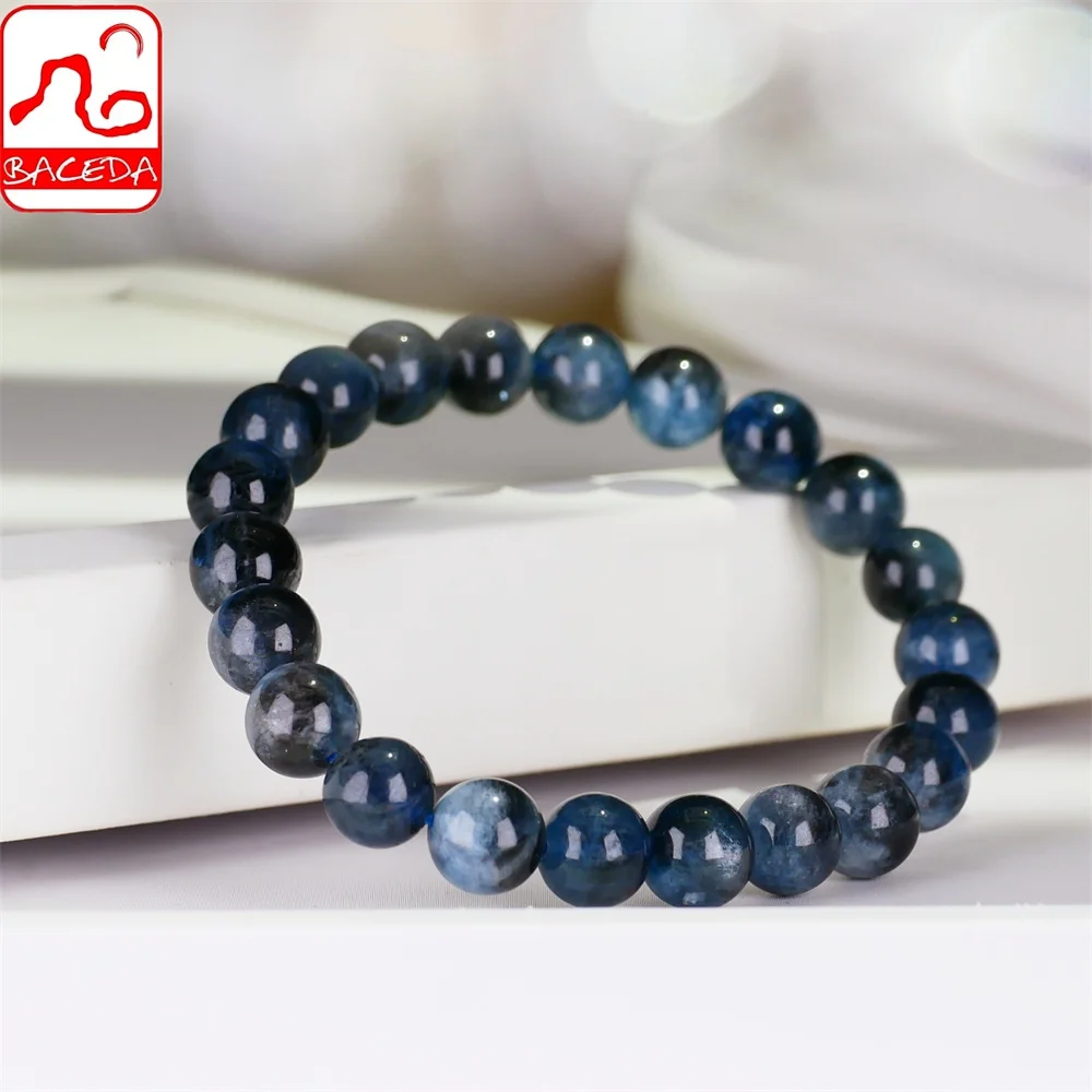 

Baceda Natural Crystal Natural Aquamarine Devil Aquamarine Dark Color HQ Aquamrine Bracelet March Birthstone with sliver shining