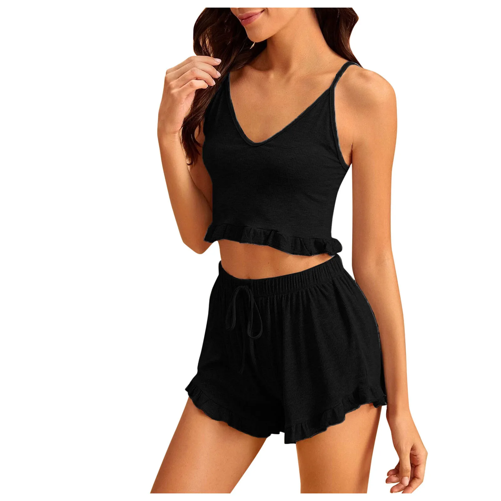 

NEW Ladies Sexy Silk Satin Pajama Set Lace Pyjama Set Sleeveless Pijama Set V-neck Sleepwear Home Wear Sleep Wear Women