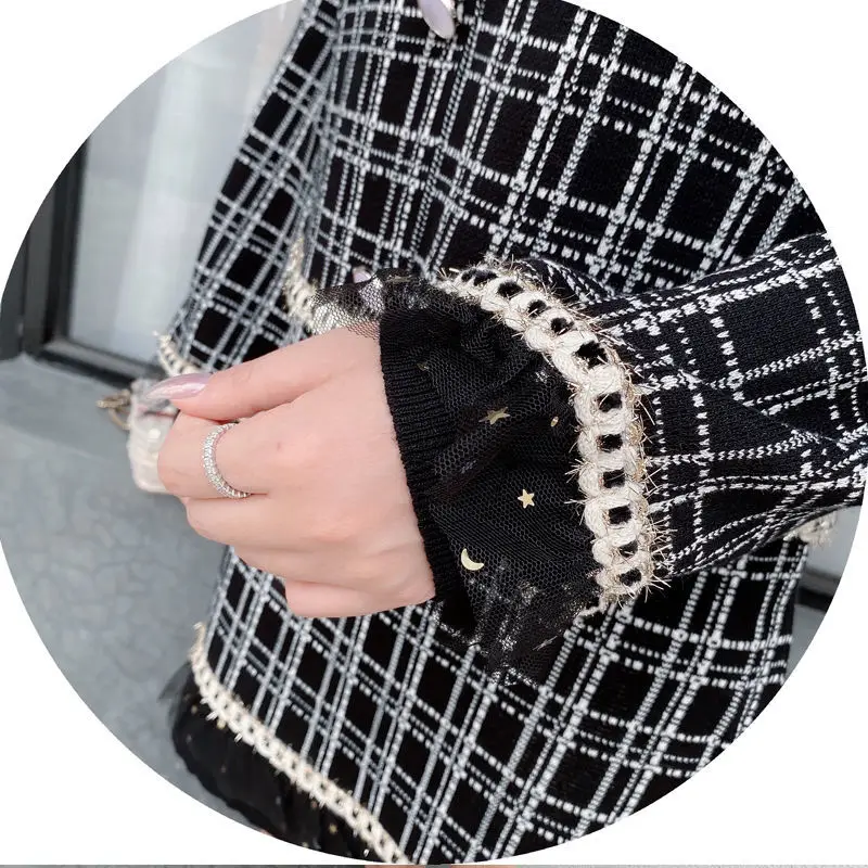 

Fashion Suit, Female 2020 New Style for Autumn and Winter Plaid Knitwear Short Two Piece Suit Suit, Female