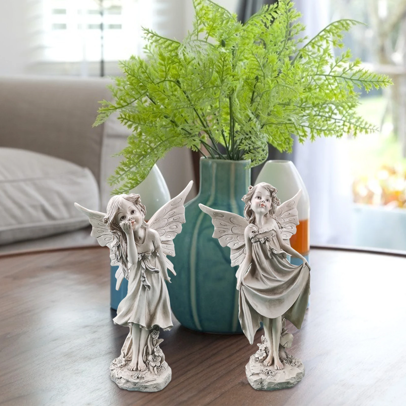 

Cute Angel Figurine for Desktop Ornament Flower Fairy Statue Resin Sculptors Crafts Outdoor Garden Lawn Decor Festival Gifts