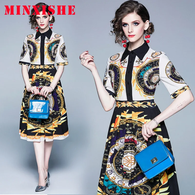 Летнее женское платье 2019 миди с коротким рукавом популярная рубашка поло