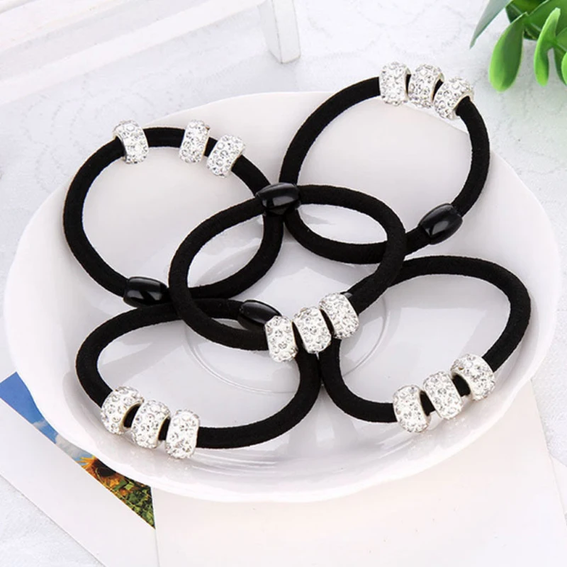 

10PCS Hot Hair Band Diamond Lovely Alloy Crystal Ropes Elastic Hair Ties Women Hair Ring Korean Version Ponytail Black