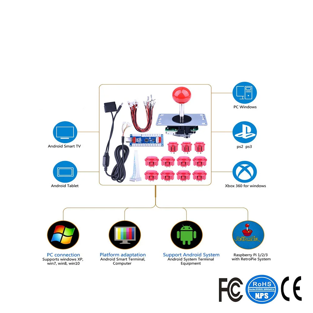 Набор сделай сам для аркадных игр кнопки и Джойстики контроллер Rapsberry Pi Windows XBOX PS3