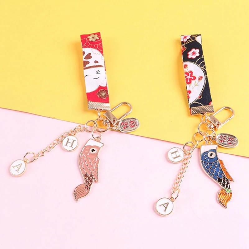 

Брелки ручной работы из одной пряжи в японском стиле, модные брелки с вышитым цветочным рисунком Китти, для ключей на карпа, удачи