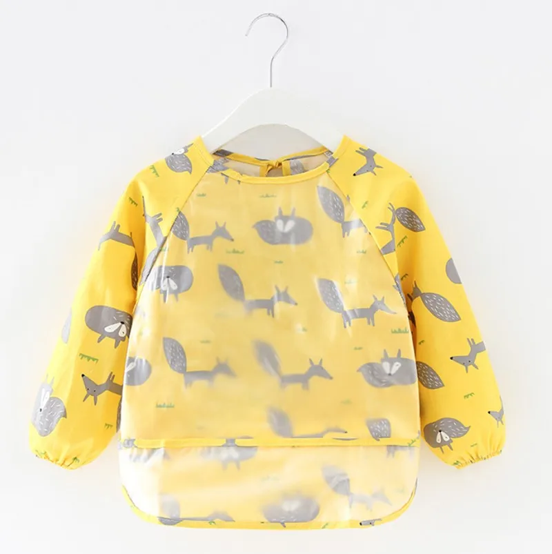 Yellow fox Детские фартуки, нагрудники, водонепроницаемые, с длинными рукавами, с милыми машинками, с фруктами, нагрудники для мальчиков и девочек, детские нагрудники с карманами, фартук - Цвет: Yellow fox