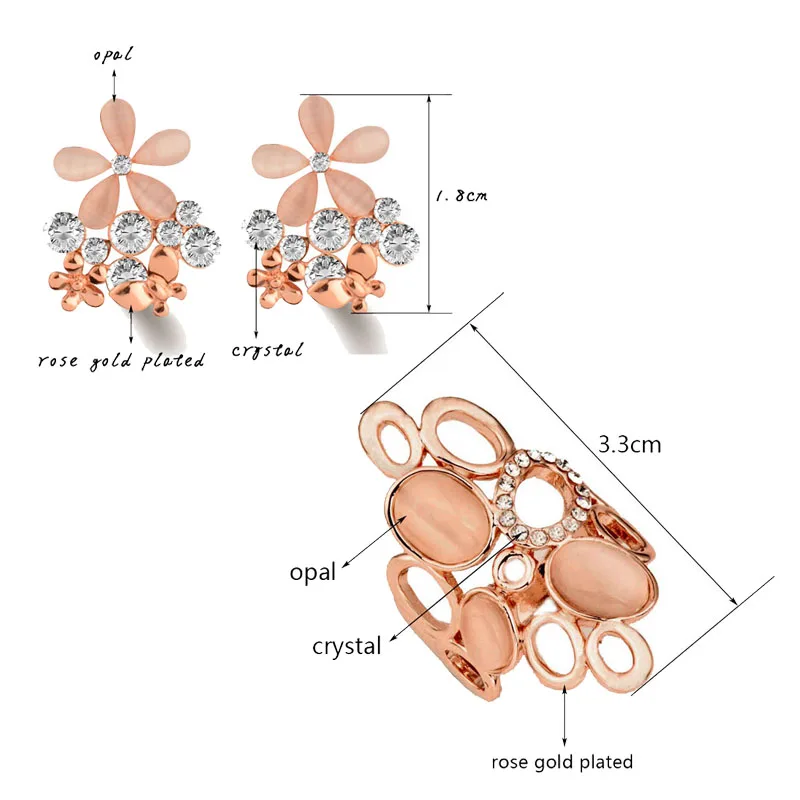 

SINLEERY Korean Style Opal Flower Stud Earring Hollow Ring Bridal Jewelry Set Women's Fashion 2021 TZ023 SSK