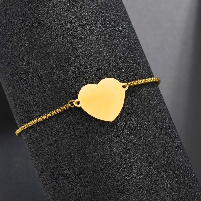 Gold Letdiffery Customized Stainless Steel Heart Bracelet Engrave Baby's Name Birthday Photo Adjustable Personlized Women Jewelry - Metal Color: Gold