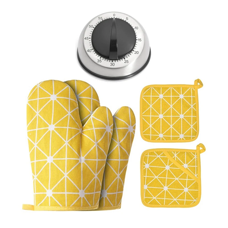 

1 Pcs 60-Minutes Countdown Mechanical Wind Up Alarm Clock & 1 Set Household Cotton and Linen Baking Gloves