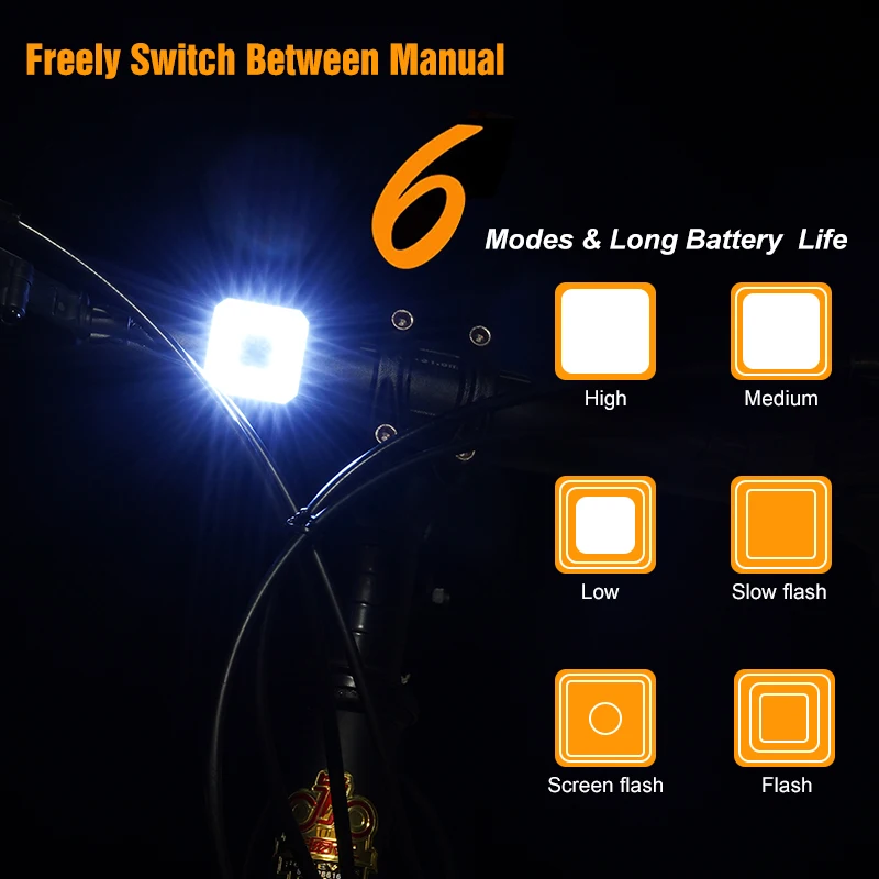 

Bicycle Headlamp Smart Safety Warning Lights USB 6 Modes Led Bike Front Rear lamp Set Cycling Lights