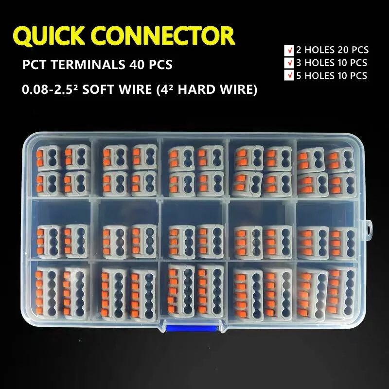 

40 Pcs Terminals Mixed Boxed Fast Wire Connector PCT-212/213/214/215 Compact Wiring Connector Conductor Terminal BlockÂ Wholesal
