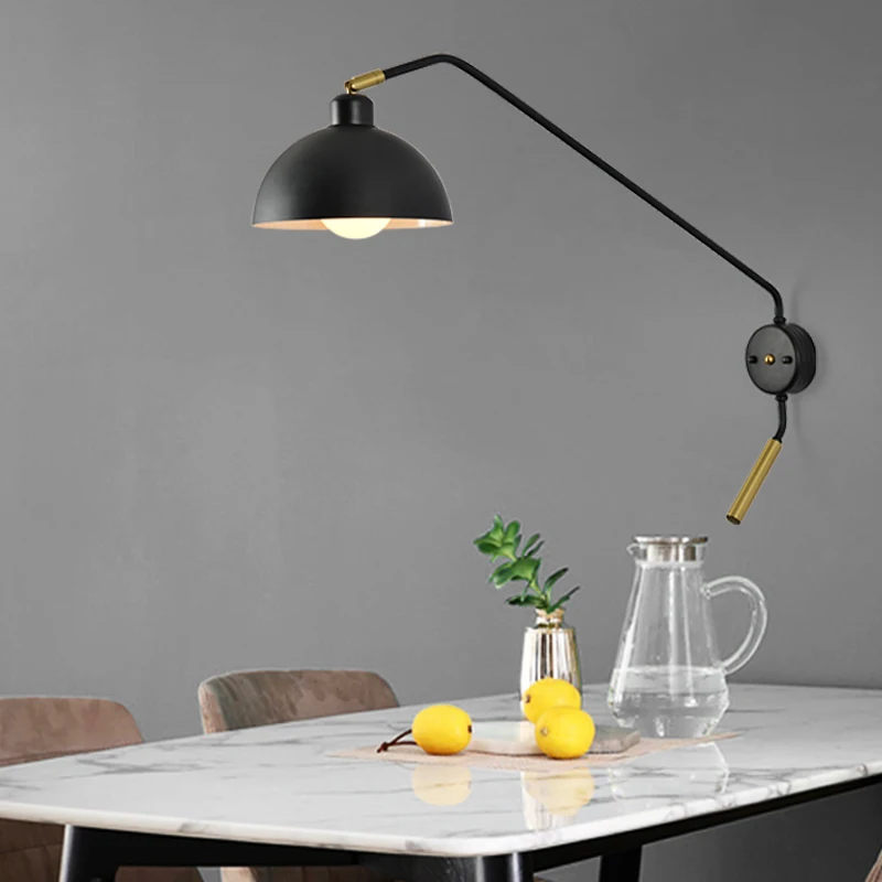 

Nordic restaurant long arm wall lamp industrial style living room sofa background wall lamp net red long rod rocker arm wall lam