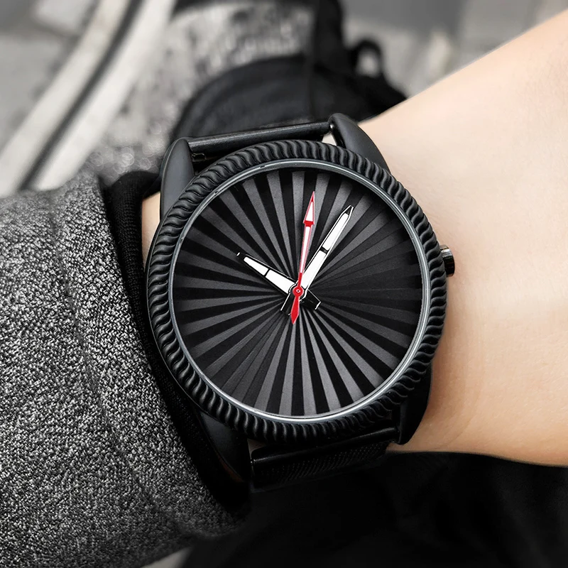 

2021 Enmex creative style letaher band wristwatch 3D Sunprint special design discs hands brief casual quartz watch