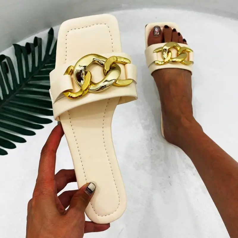 

Шлепанцы женские летние на плоской подошве, из ПУ кожи