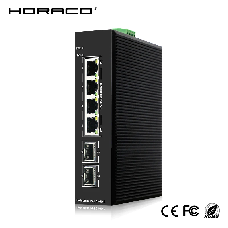 

6 Port Gigabit Managed Indutrial Poe Switch with 2 Gigabit SFP Port Support 30W BT90W 2.5G Ring Network